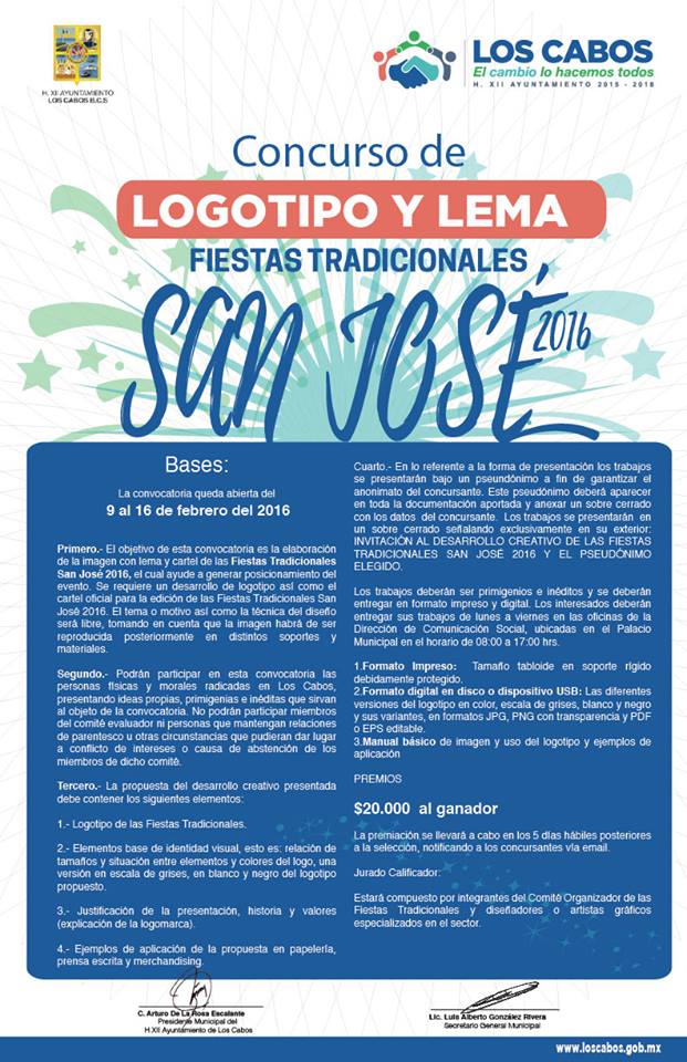 #LOSCABOS Invita Gobierno de Los Cabos a participar en el diseño del logotipo y lema de las Fiestas Tradicionales San José 2016