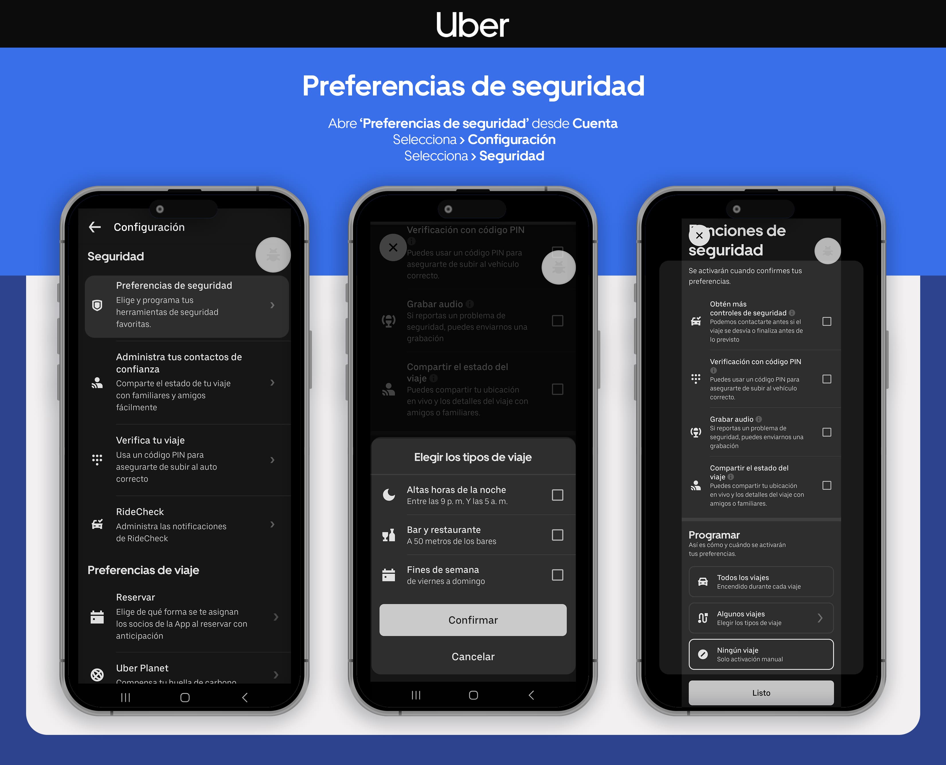 A donde vayas en vacaciones, aprovecha lo nuevo en seguridad en la app de Uber: automatización de las funciones de seguridad.