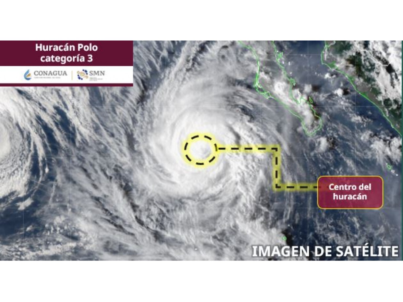 Huracán Polo avanza hacia Baja California Sur; mantiene categoría 3 y activa zonas de prevención