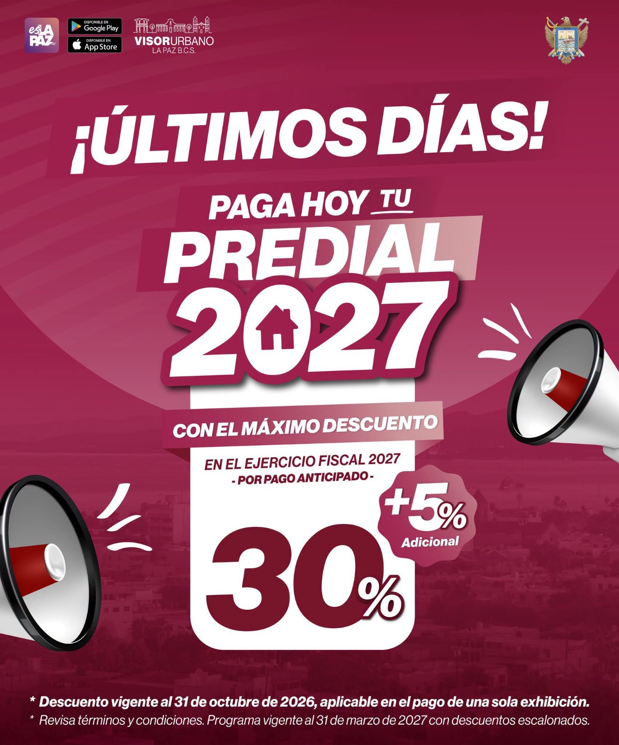Predial 2027 en La Paz: el descuento de octubre requiere pagar en una sola exhibición