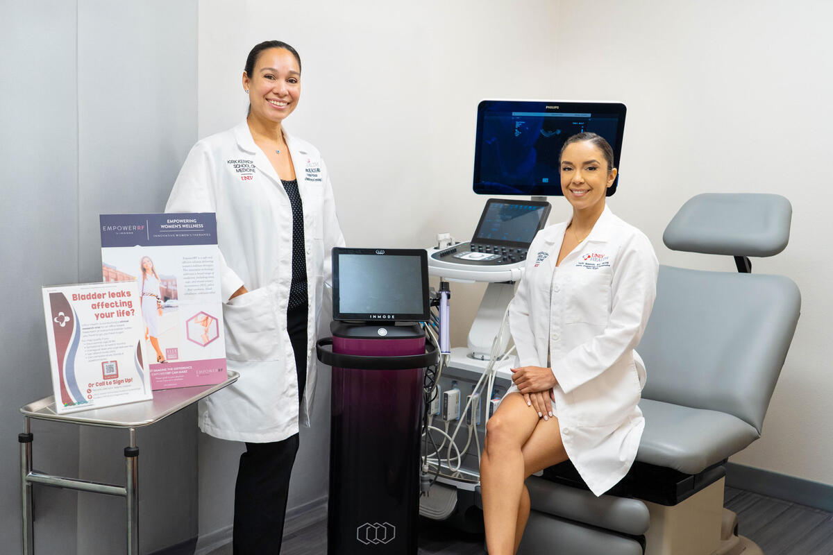 Nadia Gomez and Yarini Quezada with medical equipment