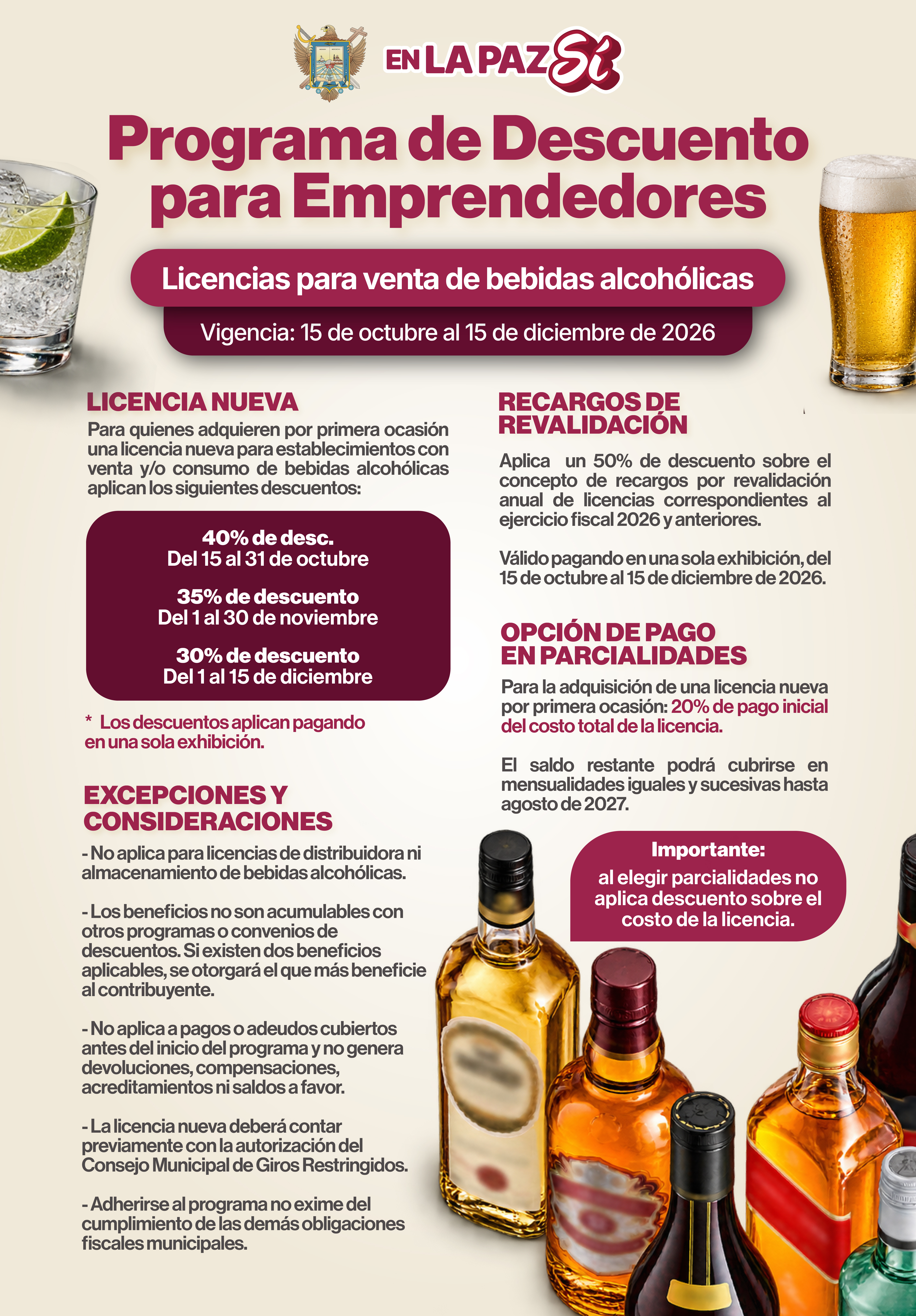 La Paz ofrece hasta 40% de descuento en licencias nuevas para bebidas alcohólicas