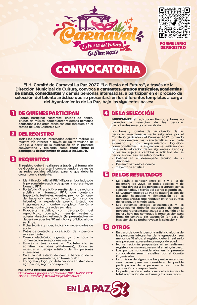 Carnaval La Paz 2027 abre registro gratuito para artistas hasta el 15 de noviembre