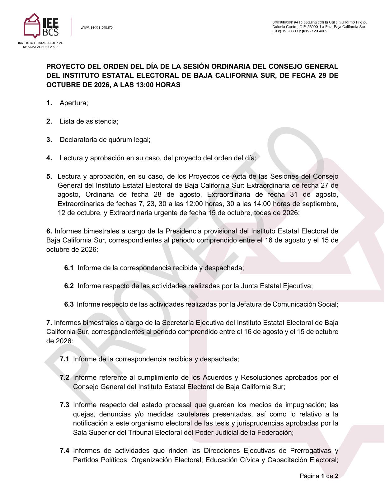 IEEBCS convocó a sesión ordinaria de su Consejo General este 29 de octubre