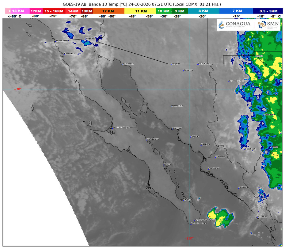 Imagen satelital del noroeste de México del 24 de octubre de 2026