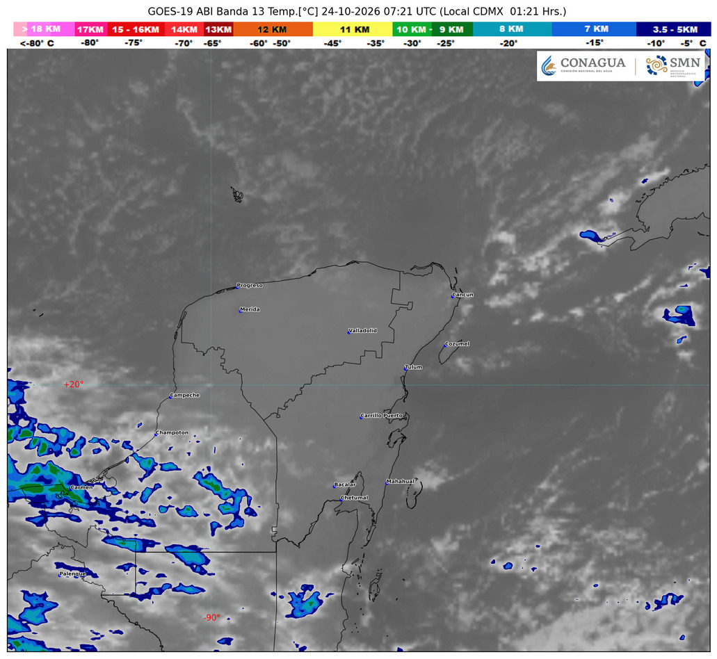 Imagen satelital de Península de Yucatán del 24 de octubre de 2026