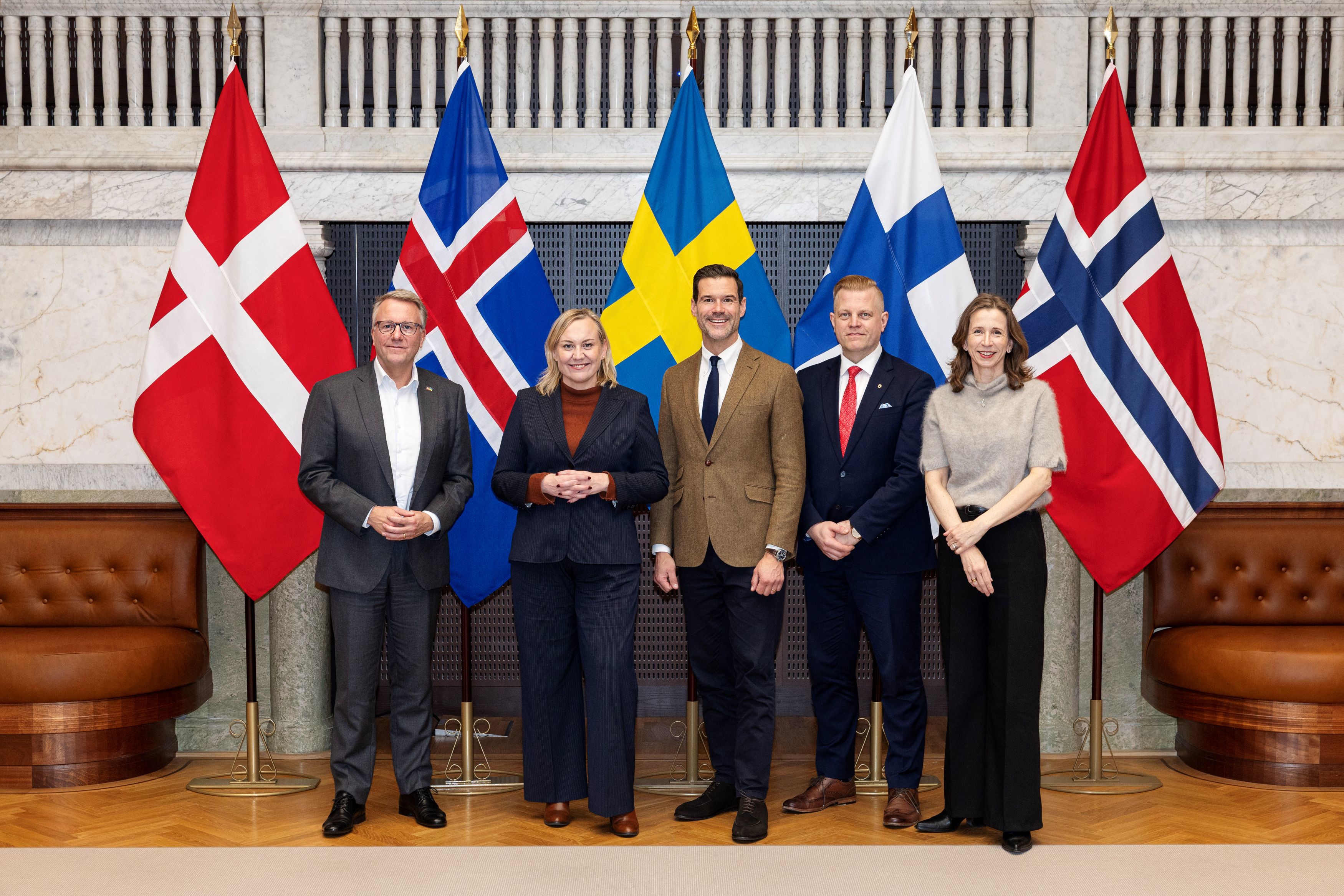 Ministros nórdicos de migración reunidos en Estocolmo. Crédito: Ministerio de Justicia de Suecia, vía Gobierno de Noruega.